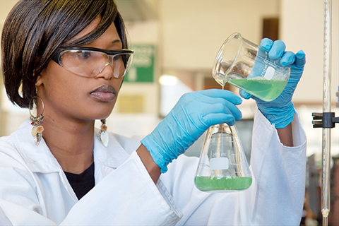Stock photo of student in a chemistry lab